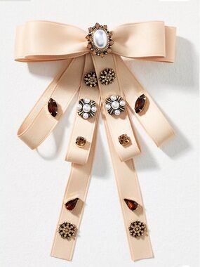 Anthropologie Cream Champagne Embellished Bow Barrette with Rhinestones